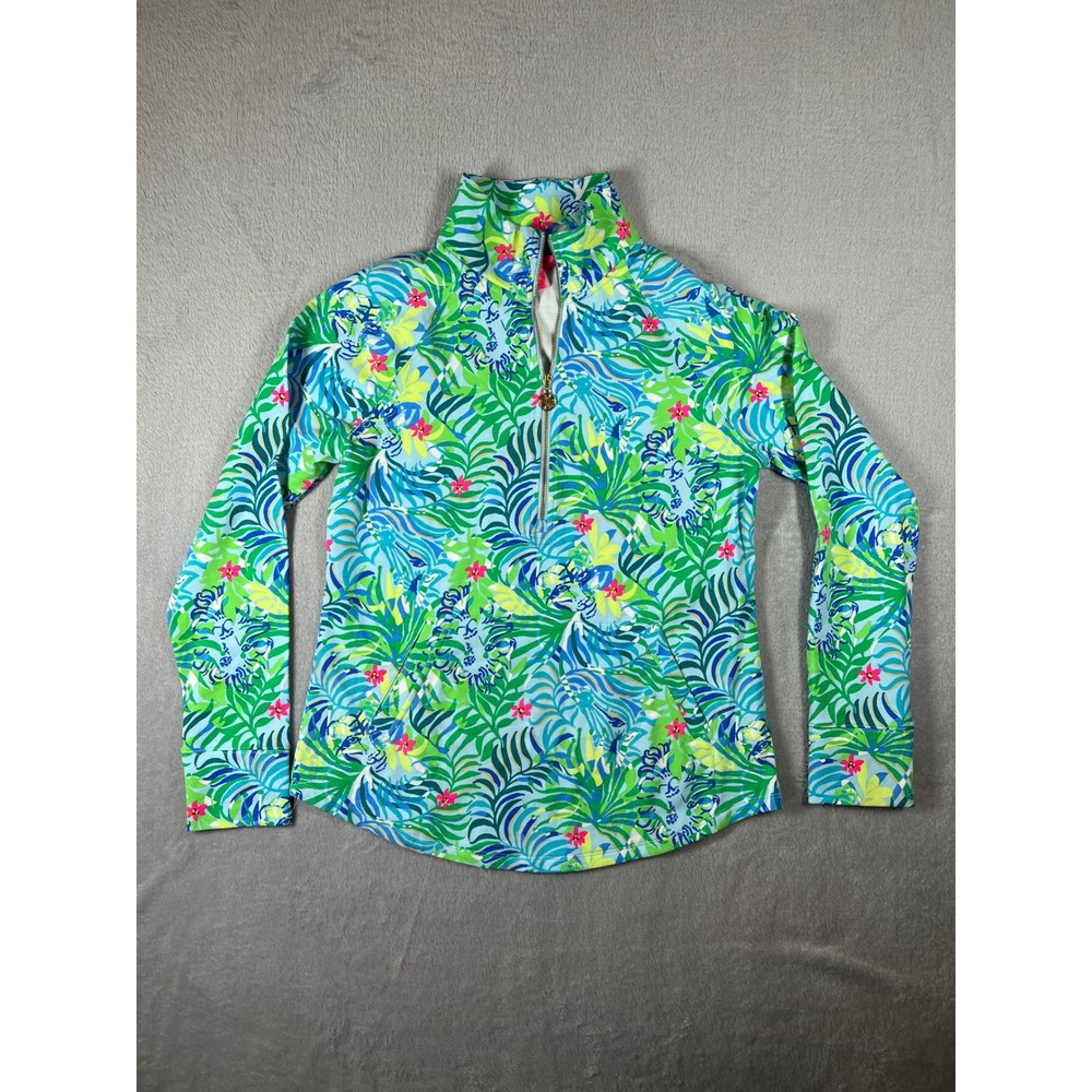 Lilly Pulitzer Skipper Popover Tropical Palm Floral Quarter Zip Pullover Small